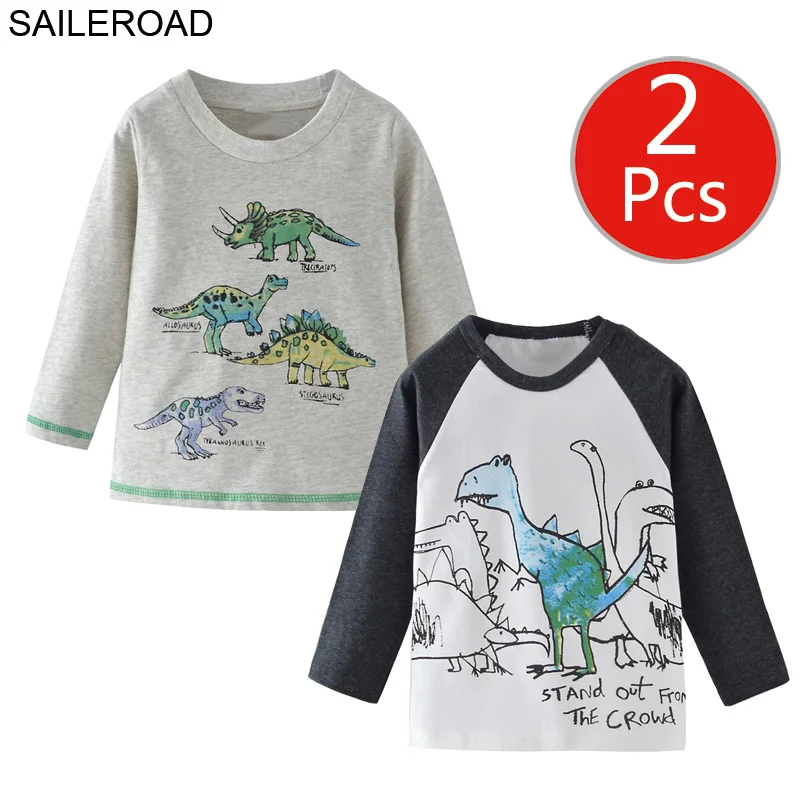 5504 5528 photo SAILEROAD 2 Шт. Мультфильм Динозавров Детские Футболки Хлопка Мальчик с Длинным Рукавом Одежда Осень для Детской Одежды Детей Топы Рубашка - Цвет: 5504 5528 photo