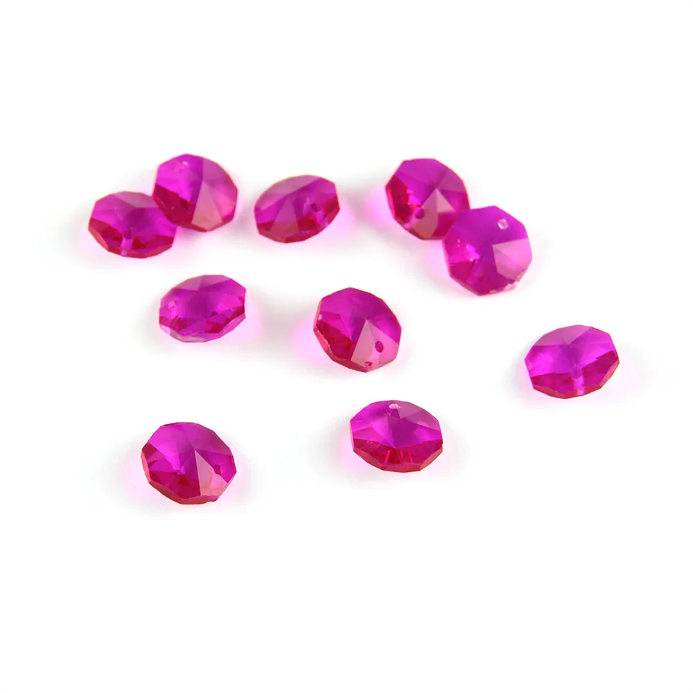 fuchsia HBL хрустальная люстра бусины Восьмиугольные бусины люстра части 14 мм одно отверстие для свадебных нитей цепи - Цвет: fuchsia
