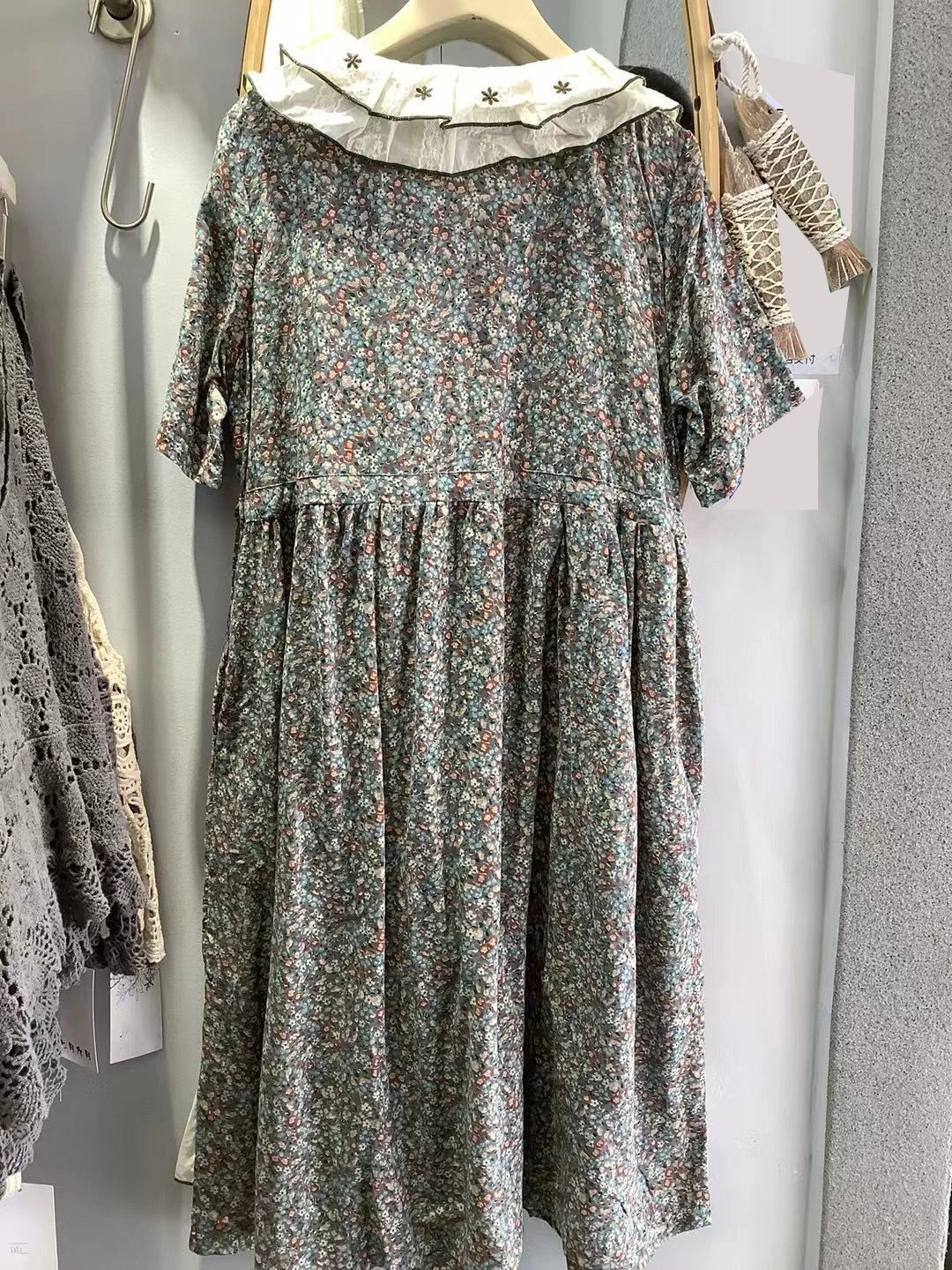 

Summer new elegant dress short sleeve lace spliced floral loose midi Dress