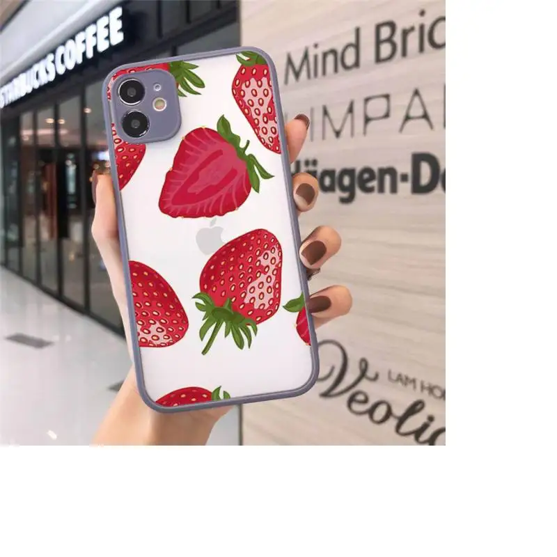 

Phone Case For iPhone 12 11 Mini Pro XR XS Max 7 8 Plus X Strawberry Macron Matte transparent Gray Cover