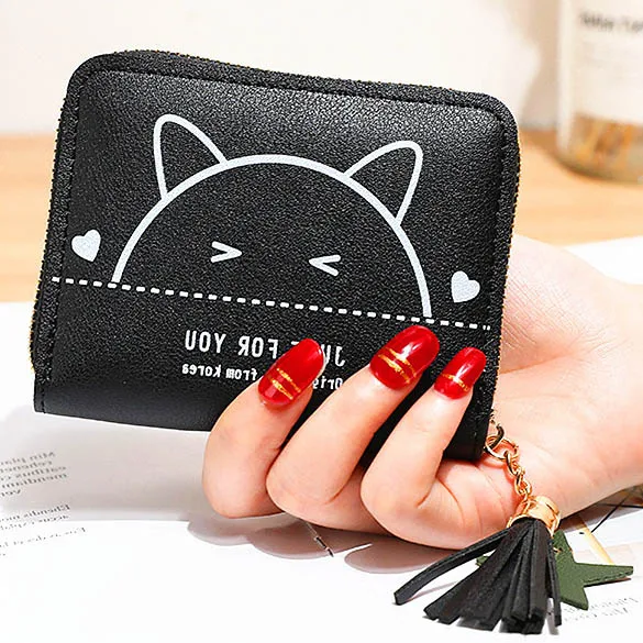 Женские кошельки женские с милым рисунком кота мини сумки короткие на молнии