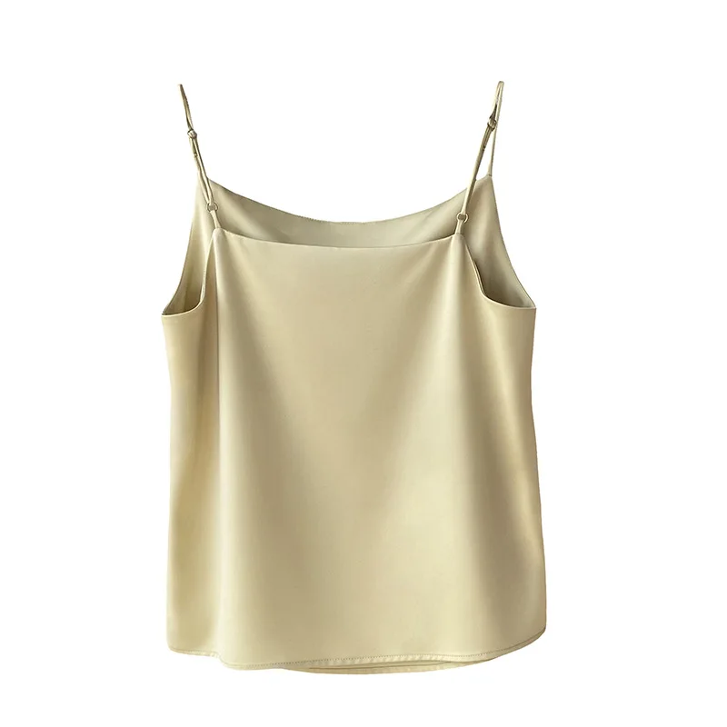

Yeeloca Sexy Satin Swing Collar Camisole Women's Summer Solid Loose Casual Suspender Outerwear Temperament Sleeveless Top