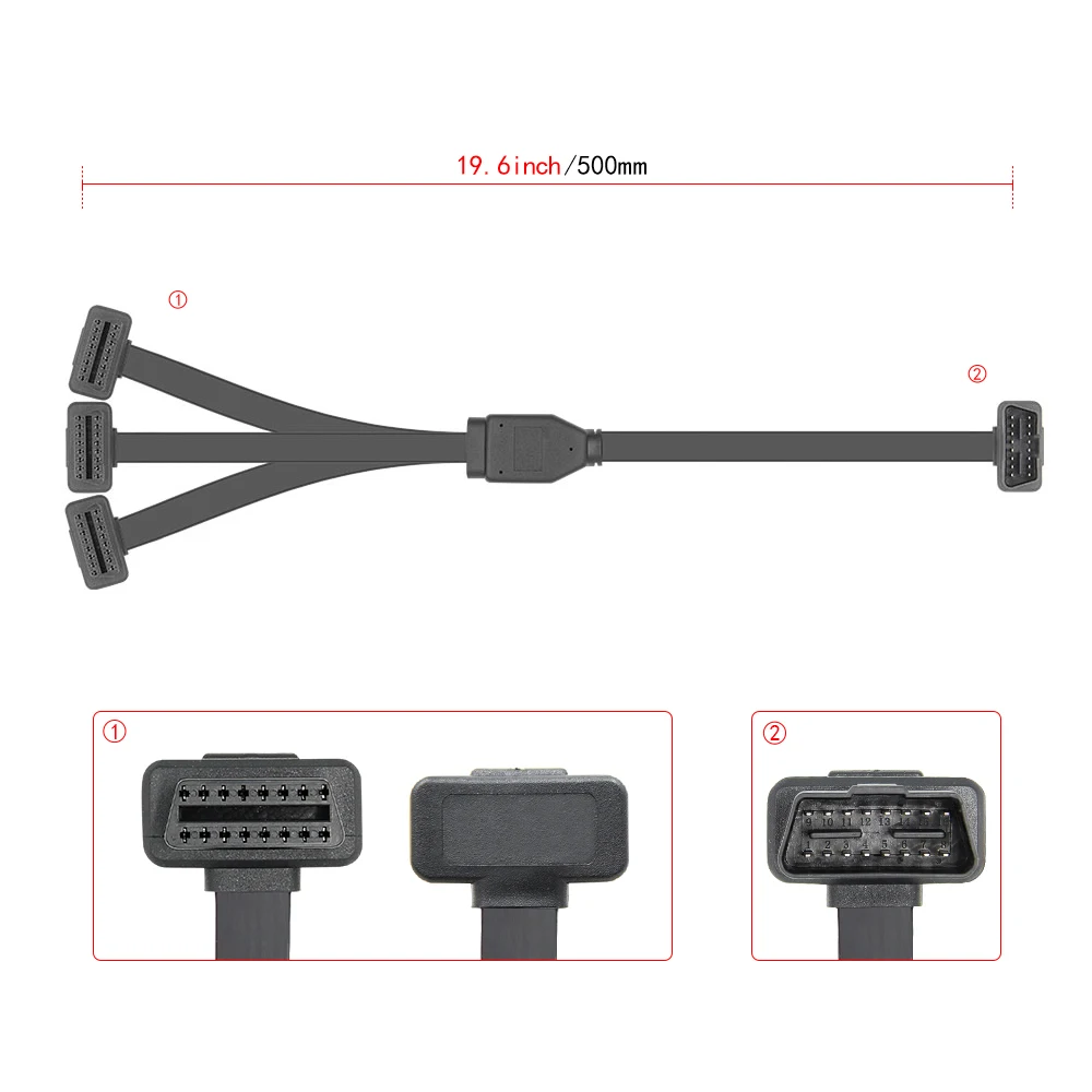 4 фута OBD2 16 штырьковый штыревой разъем плоский 1 в 3 Преобразованный кабель