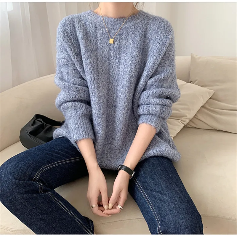

2020 Autumn New Sweaters For Women Knitted Tops Casual All Match Solid Concise Pullover O-neck Loose Elegant Female Office Lady