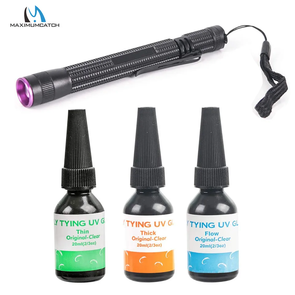 

Maximumcatch Thick Thin Flew Fly Tying UV Glue with Zoom UV Power Pen Light Combo for Building Flies Heads Bodie