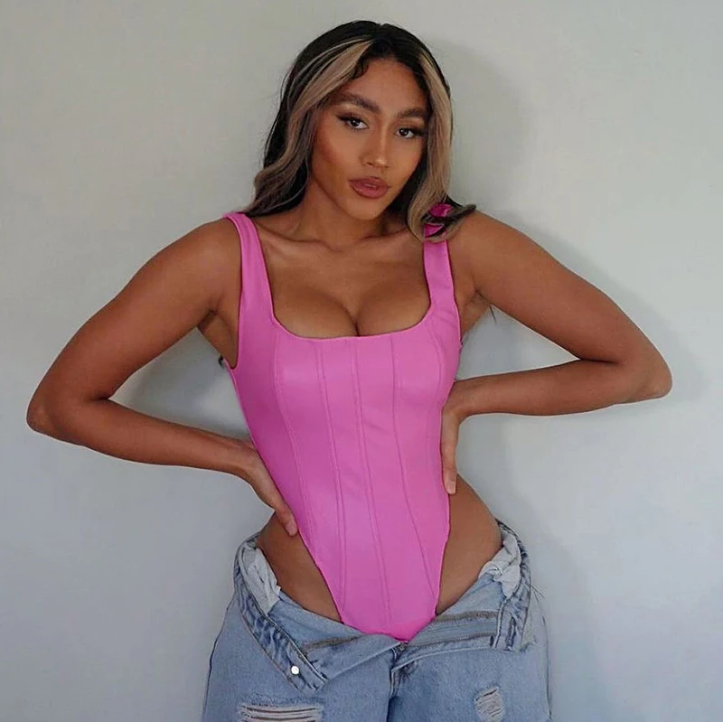 Женское пикантное трико без рукавов боди топы на бретелях квадратный вырез