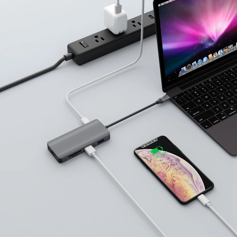 AAAJ-Док-станция с разъемом типа C HDMI VGA USB3.0 аудио питание концентратор для ноутбука