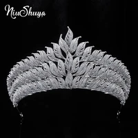 niushuya royal princess leaves cubic zircon tiara zircon crown cz diadema bridal coroa wedding hair accessories