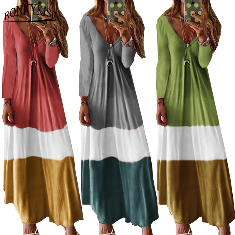 RONNYKISE Женская мода пикантное длинное платье длинный рукав v образный вырез