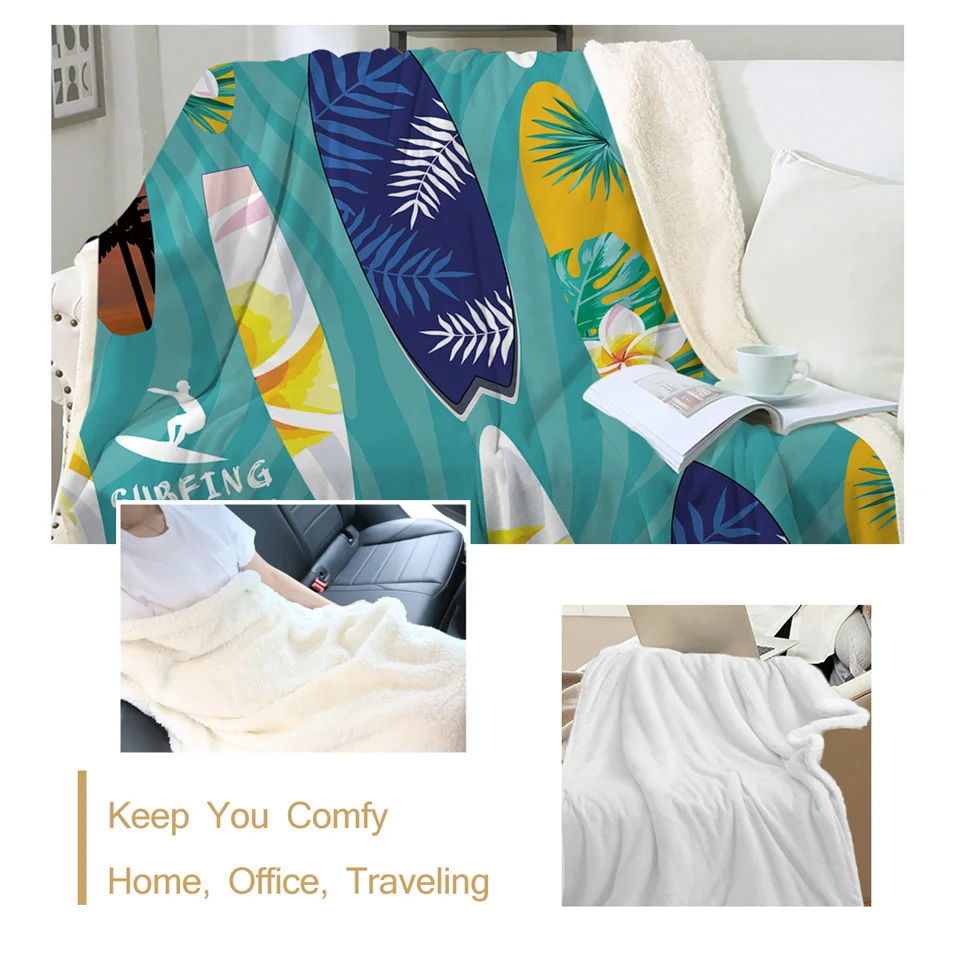 Покрывало для серфинга флисовое покрывало с цветочными листьями Тропическое