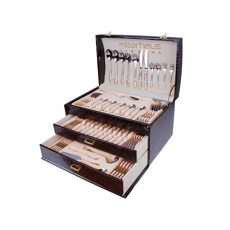 

Large Western Tableware 72-piece Set Knife Fork and Spoon Zero Waste Dinnerware Set Silverware Wedding Decoration Gift Box