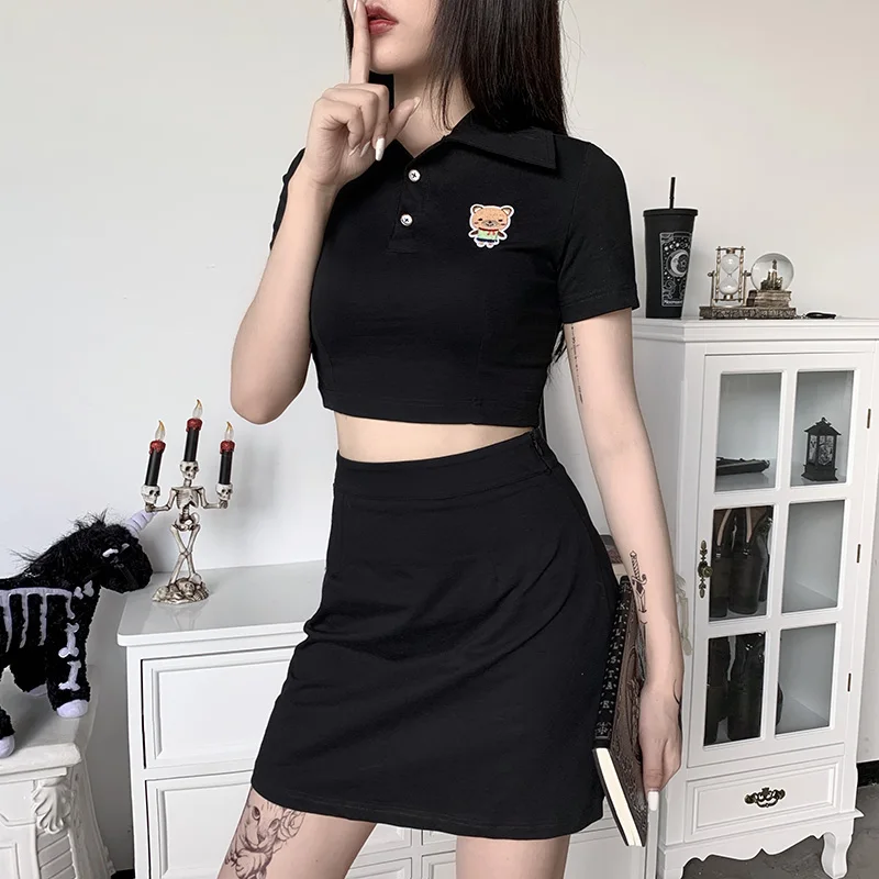Женский комплект из 2 предметов Gothblack готический облегающий топ с вышивкой и