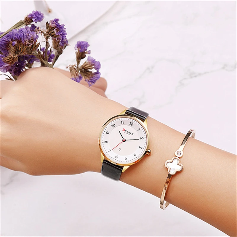 

Charm Leather Watches Women Classic Digital Analog Quartz Wristwtatch Ladies Dress Watch With Date CURREN 9035 Relogio Feminino