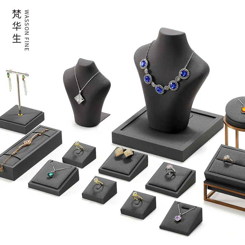 Caijing Leather Metal Jewelry Display Stand Ring Hanging Earring Necklace Jewelry Display Props Window Decoration Set