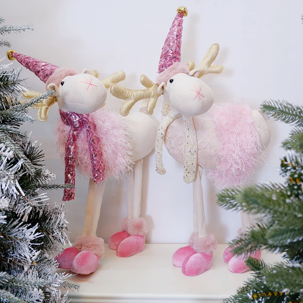 

50CM White Pink Reindeer Deer Elk Dolls Toys Christmas Decoration Standing Doll New Year Gift Home Ornament Decor Navidad 2021