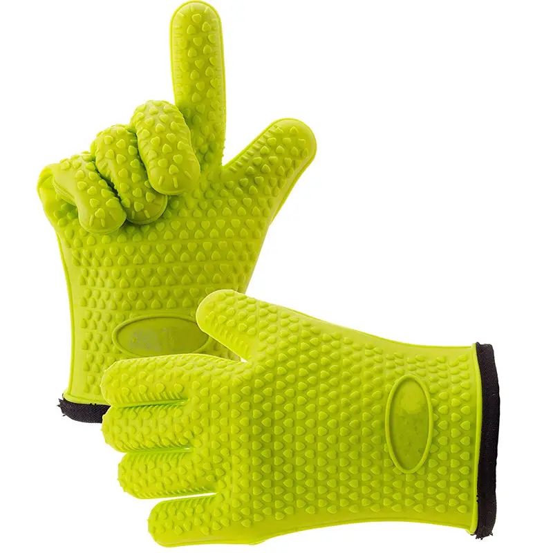 

1 Pair (2 Pieces) Silicone BBQ Gloves Heat Resistant Oven Mitt Non-Slip Potholders Internal Protective Cotton Layer