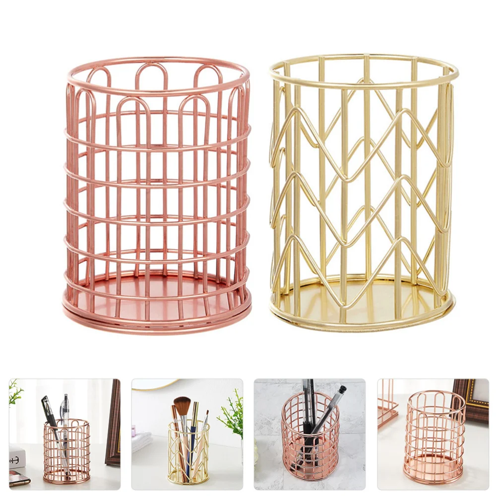 

2pcs Iron Wire Pen Holder Home Office Desktop Container Makeup Brush Storage Box