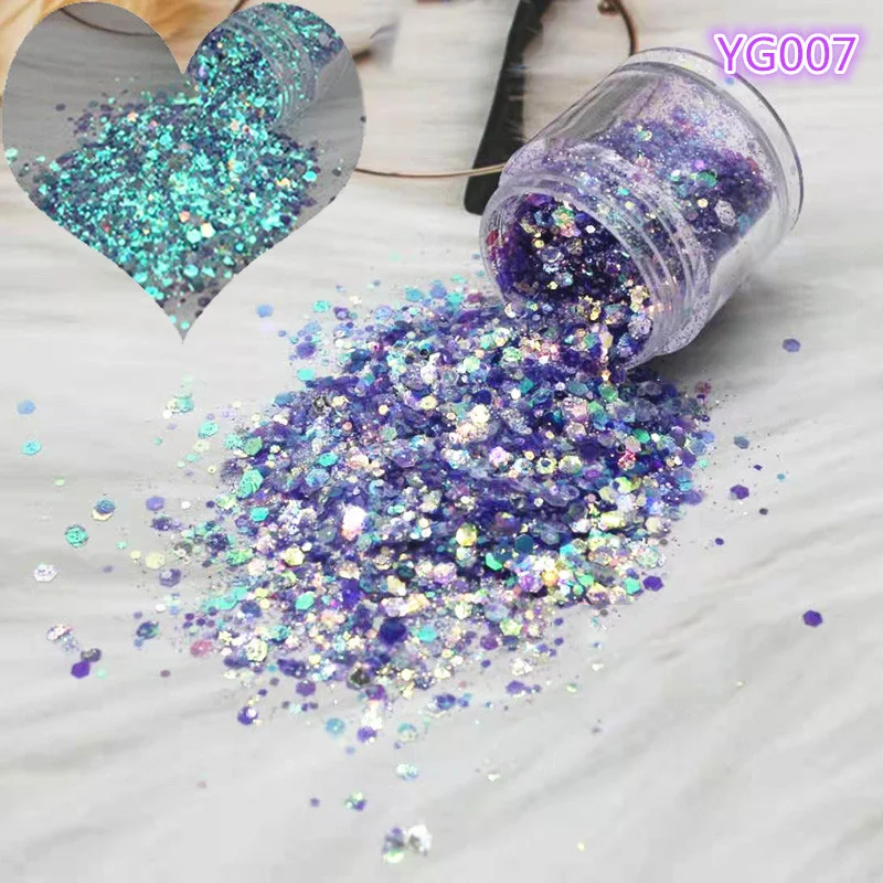 

200g/BAG Candy Glow in THE Dark ChunKy Glitter God For Professional Supplies Luminous 0.4-3MM Bulk FlashNail HoloGlitter 2021New