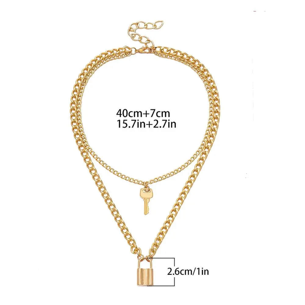 Fashion Key Padlock Pendant Necklace for Women Gold/Silver Lock Layered Chain on the Neck With Punk Jewelry | Украшения и