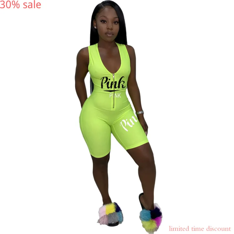 Комбинезон на молнии летний женский спортивный комбинезон розового цвета с