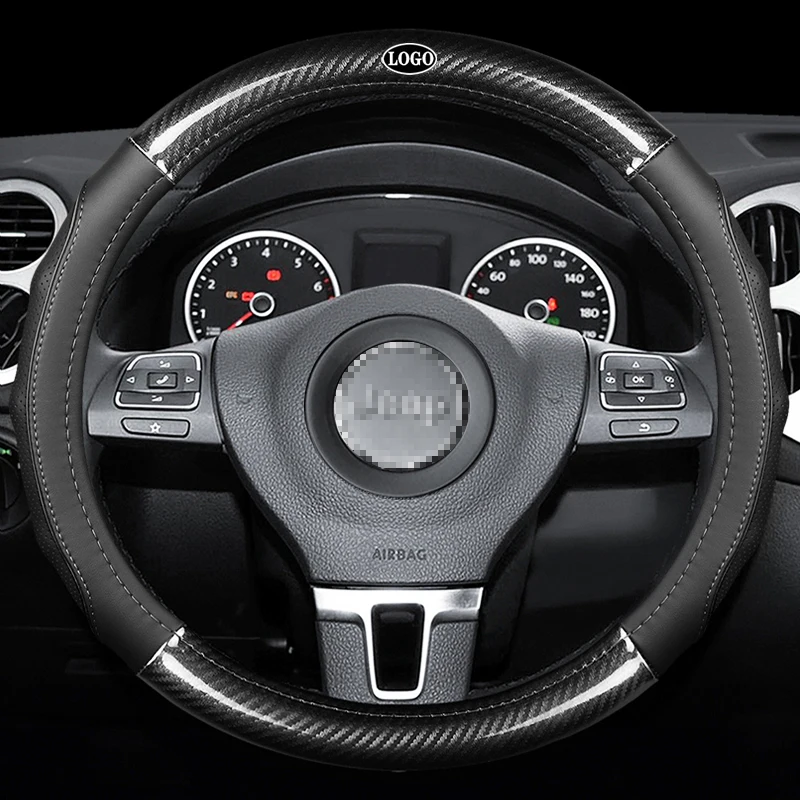 

Car Carbon Fiber Leather Steering Wheel Covers Interior Accessories 38cm for Jeep Wrangler Compass Grand Cherokee Car Styling