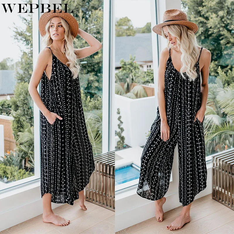 

Длинные Комбинезоны WEPBEL, женский сексуальный комбинезон на бретельках, повседневные Свободные Комбинезоны с принтом