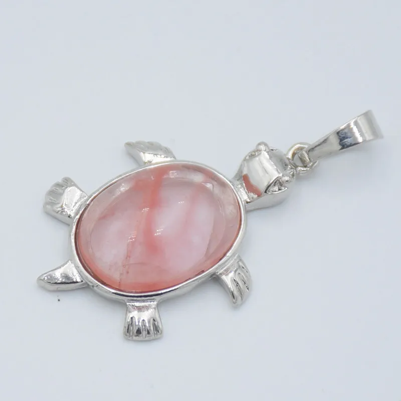 Watermelon Crystal 1 шт морские животные Черепаха натуральные камни бусины подвески для ожерелья Модные посеребренные тигровый глаз черепаха подвески ювелирные изделия - Окраска металла: Watermelon Crystal