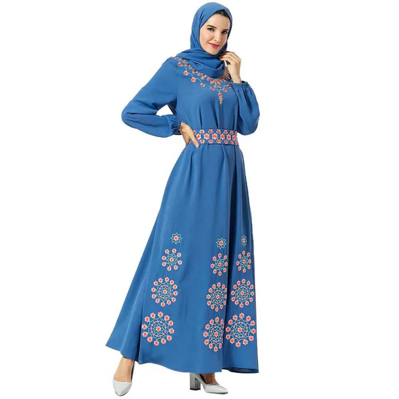 Большой размер мусульманское женское абайя Цветочная вышивка пояс большое