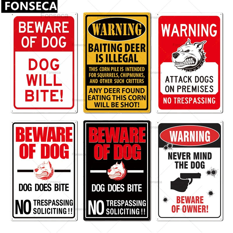 Остерегайтесь знака собаки Предупреждение ющий металлический знак охранный
