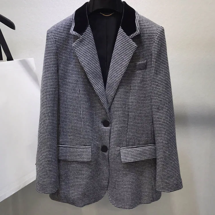 

Высококачественный блейзер с рисунком «гусиные лапки», пальто для женщин, повседневный костюм, пальто высшего качества, костюм с 3D вырезом, ...