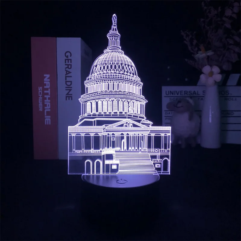 

3D Lamp The White House Famous Building Battery Operated Night Light Alarm Clock Base Light Colorful Desk Room Dropship Child