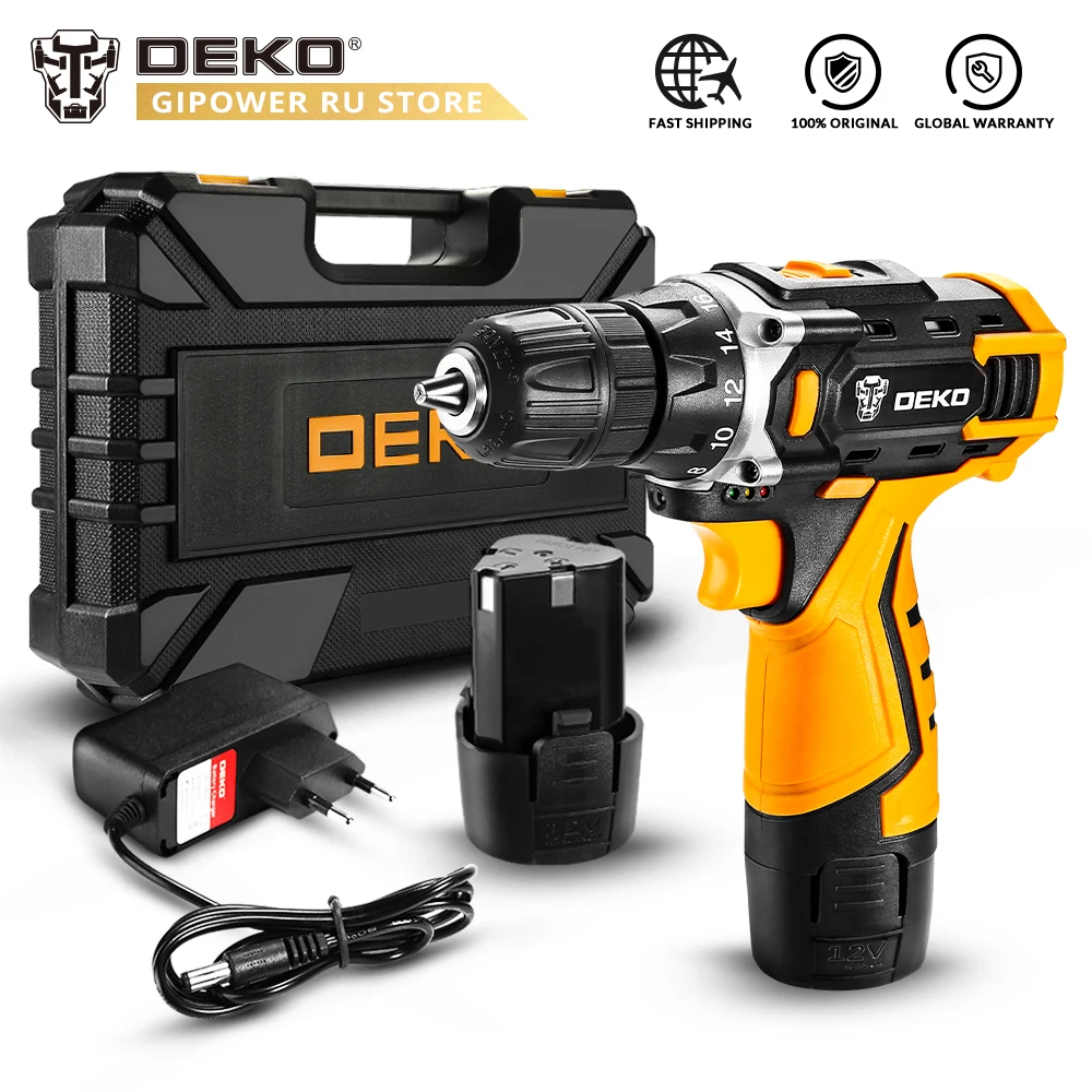 DEKO Новая беспроводная дрель Banger 12 В с литиевой батареей и светодиодсветильник