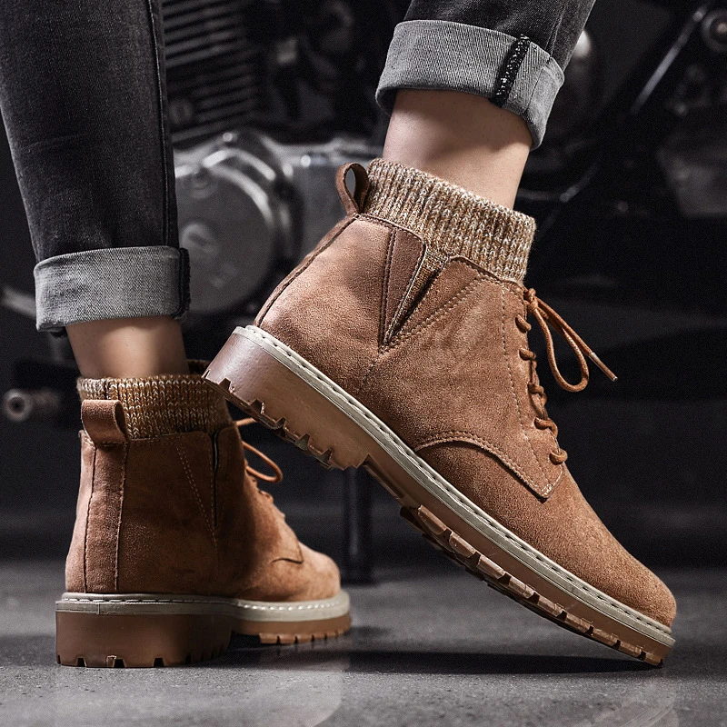 

Прямая поставка; Новинка; Английский тренд; Сезон осень-зима; Мужские высокие теплые зимние ботинки; Мужские зимние ботинки на толстой неско...