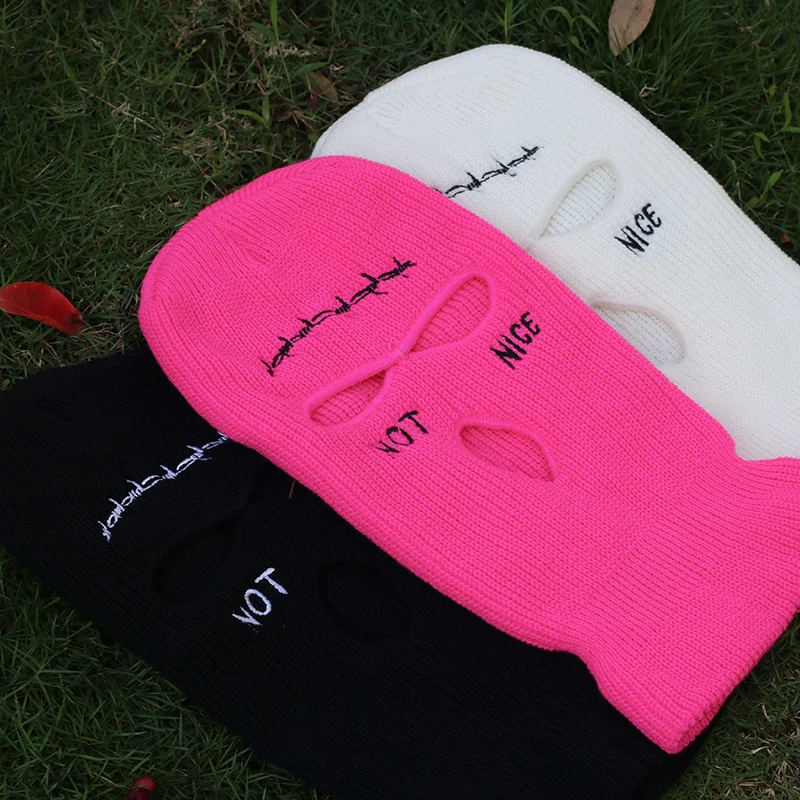 

Новинка 2022, Вязаная Шапка Балаклава с вышивкой и тремя отверстиями, армейская тактическая зимняя Лыжная маска для верховой езды, облегающая...