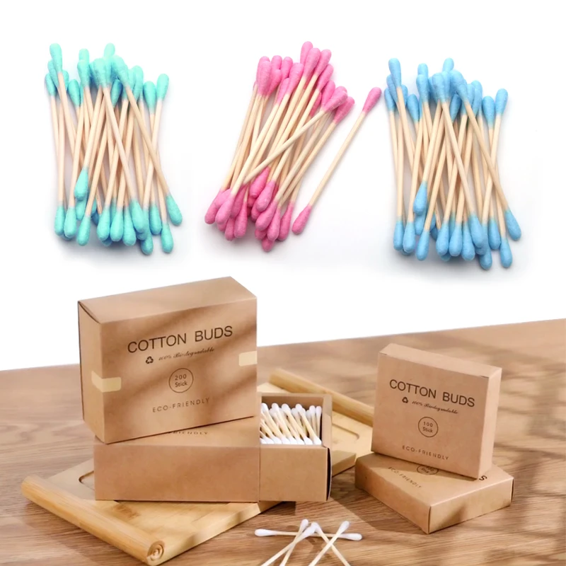 

100/200pcs/ Box Bamboo Baby Cotton Swab Wood Sticks Soft Cotton Buds Cleaning of Ears Tampons Cotonete Pampons Health Beauty