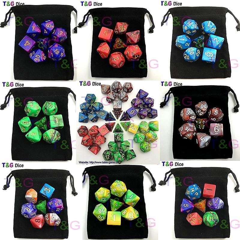 T & G двойной цвет 7 шт Продвижение 2 Color кости набор с сумкой эффектом туманности