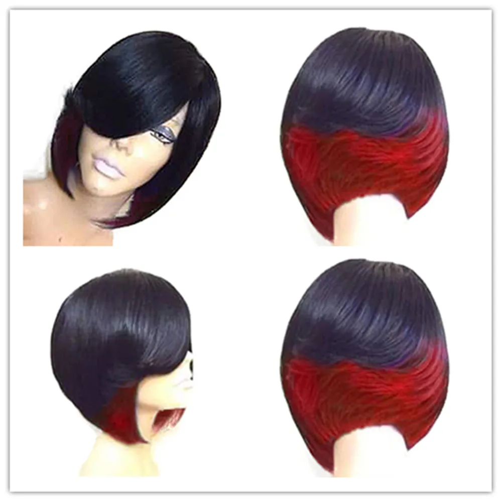 

Bob Wigs Synthetic Wigs With Bangs For Women Heat Resistant Bobo Wig Ombre Red Purple Green Rose Red Black Straight Wig