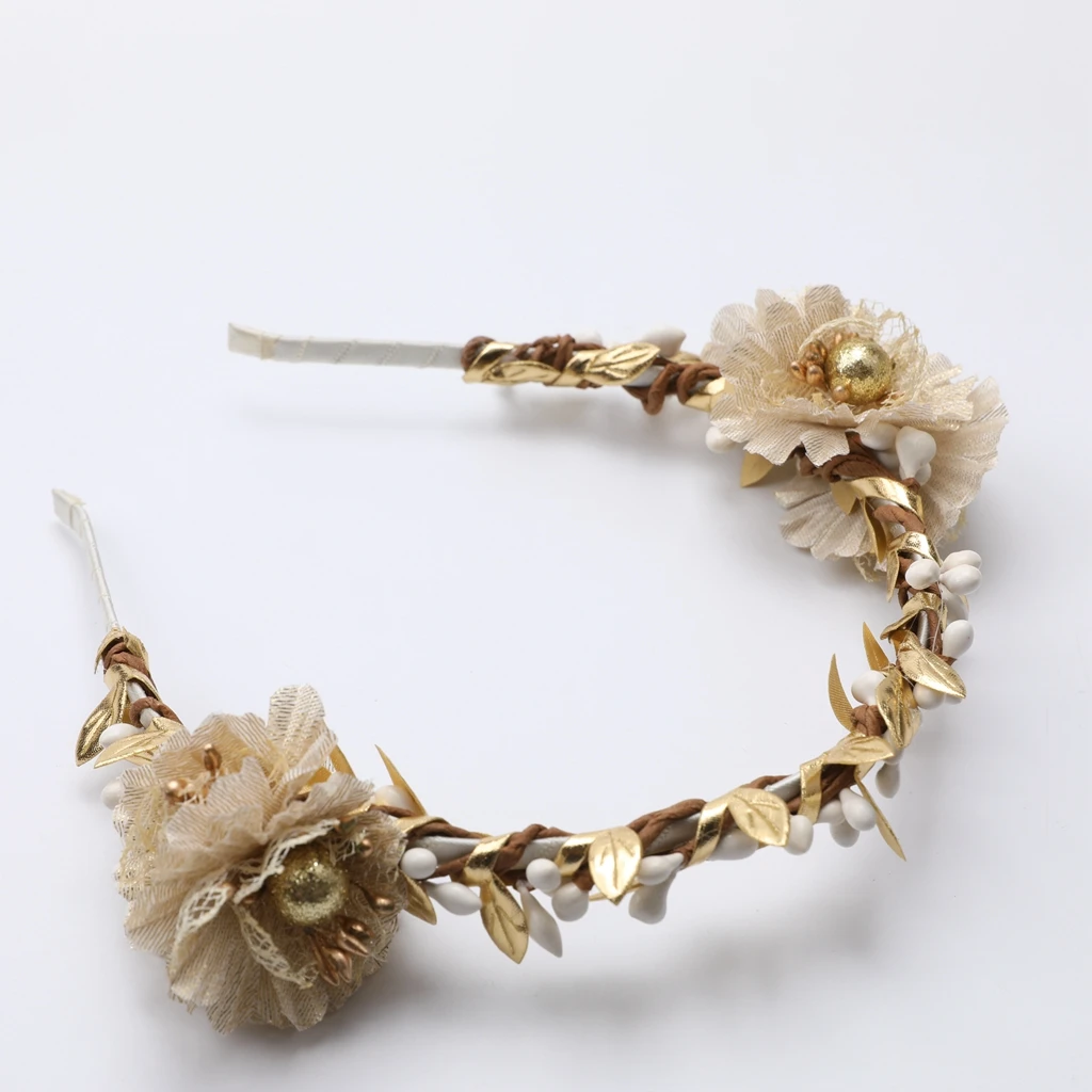 

Lady Beige Flower Girl Wedding Bride Party Hair Floral Headband Prop Garland
