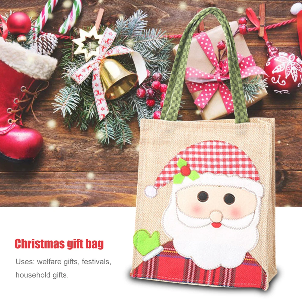 

Cartoon Pattern Santa Claus Snowman Linen Cloth Gift Candy Tote Bag Children Cute Mini Christmas Handbags Party Decoration