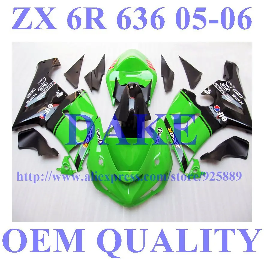 

Green Black Fairing Kit FOR KAWASAKI NINJA ZX 6R 636 05 06 ZX-6R DAKE ZX6R 2005 2006 ZX 6R 05 06 Pre_drill Fairings