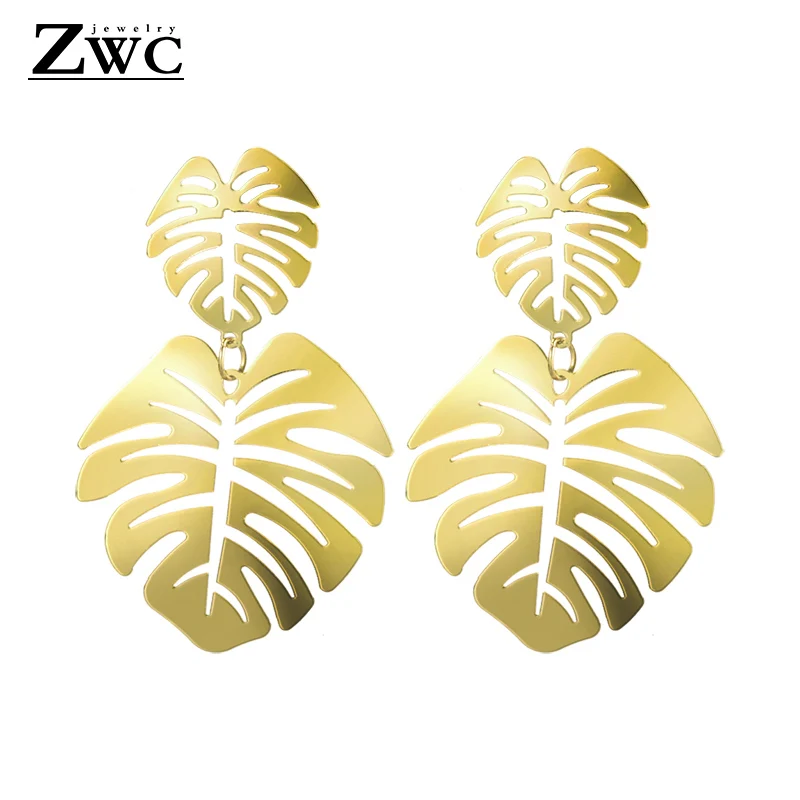 ZWC Новые Модные женские Полые зеленые белые желтые листья дерева серьги с длинной подвеской для женщин металлические висячие серьги ювелирные изделия оптом