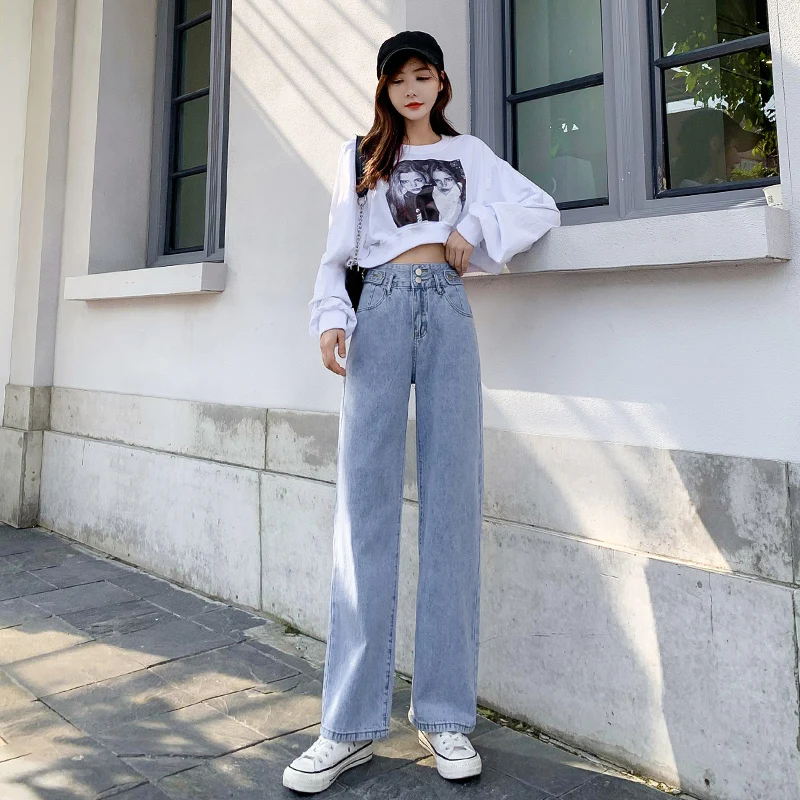 

Boyfriend Jeans Women autumn Denim Solid High Waist Loose Casual Straight Korean Streetwear Lady Trouser Vintage Long Pant