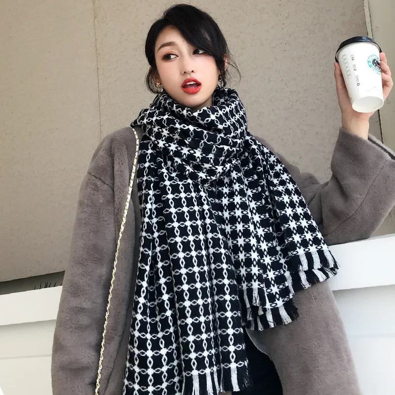 

Женские шарфы и шали 2021, Зимний Элегантный шейный платок, двусторонний шарф из искусственного кашемира, толстое одеяло из пашмины, фуляр