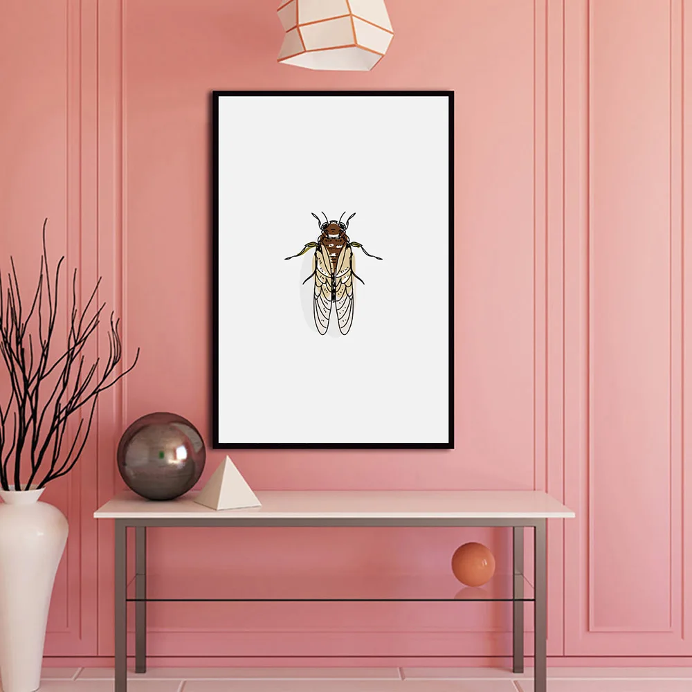 Hand Drawn Cicada Scandinavian Minimalist Wall Art Canvas Painting Nordic Posters and Prints Picture for Living Room Decor | Дом и сад