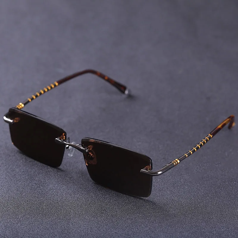 

Очки солнцезащитные мужские без оправы, коричневые, с прозрачными камнями, с защитой от царапин, защита UV400