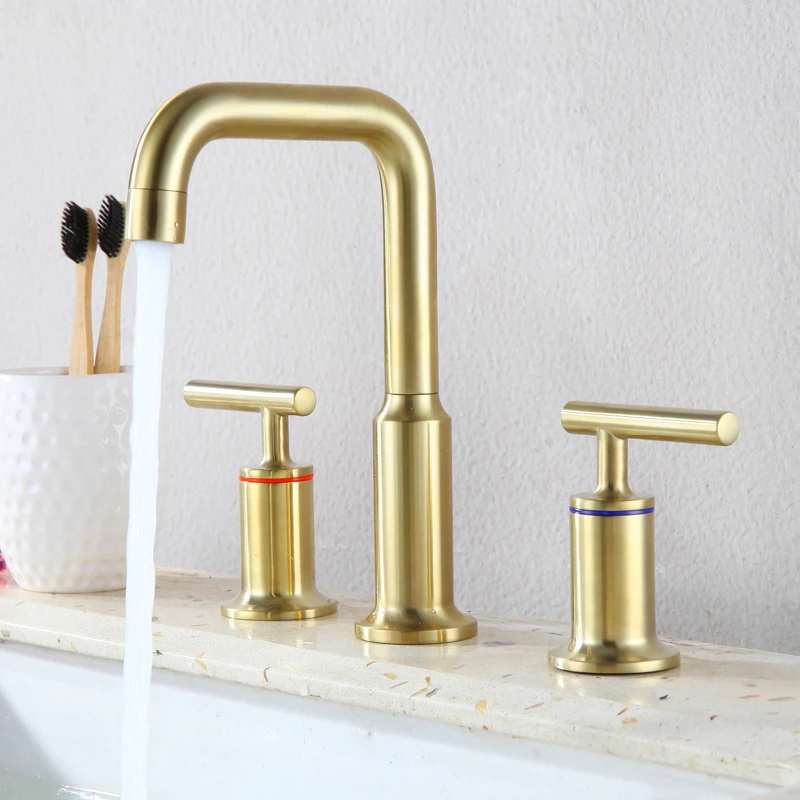 

Bathroom all-copper double-hole basin hot and cold water faucet three-piece double-handle split three-hole washbasin washbasin