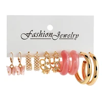 trendy gold color butterfly hoop earrings set for women girls geometric irregular metal pearls resin acrylic earrings jewelry