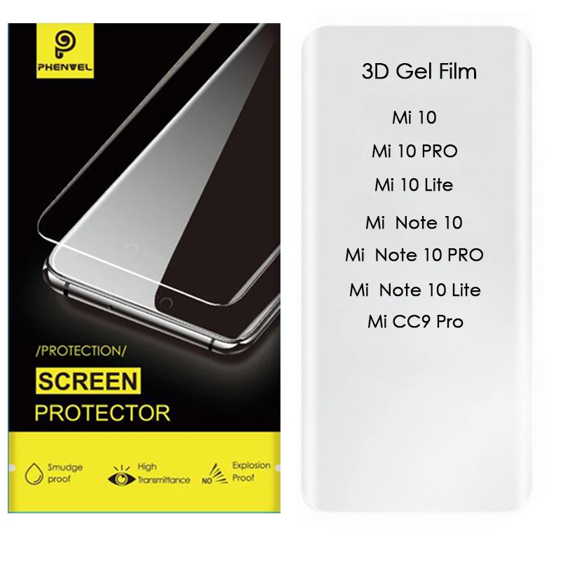 Gel Protective Film For Xiaomi mi note 10 Full Cover Hydrogel Film Xiomi Note 10 Lite High Clear Screen Protector