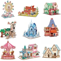 diy 3d wood jigsaw set building block toys for children sky wheel house assembly model wooden craft kits educational toys gift