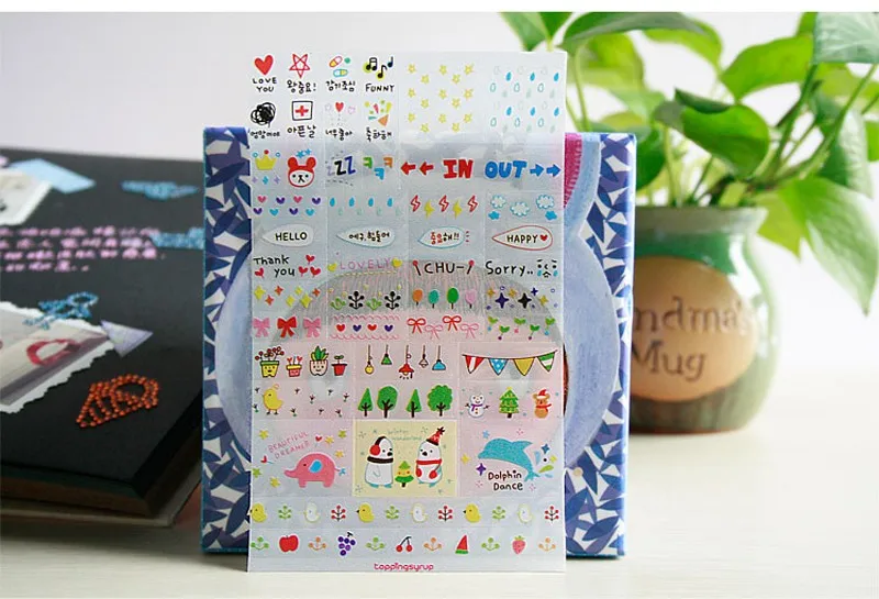 6 шт./лот Kawaii прозрачные ПВХ наклейки для DIY альбома дневника украшения мультфильм